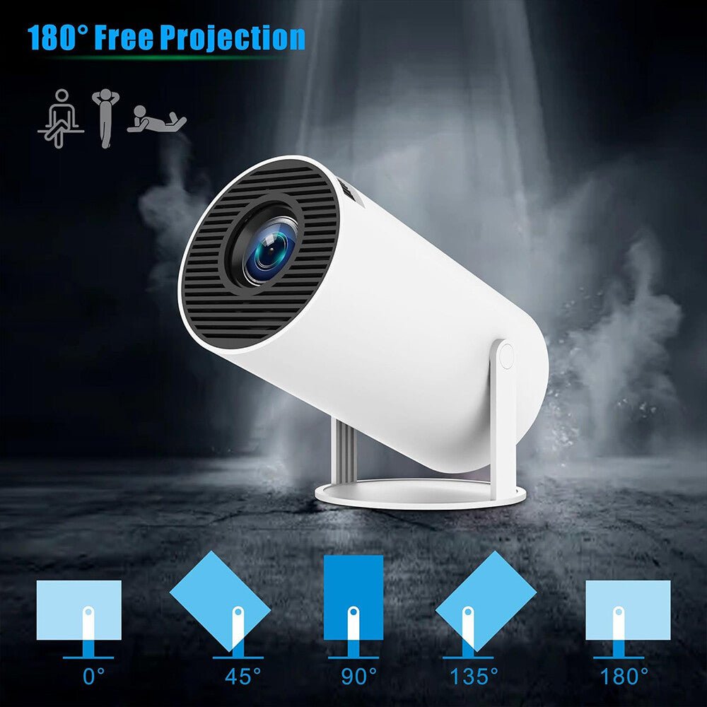 Portable Smart Projector | 4K Supported 720P HD Home Cinema with 180° Rotating Lens, Built-in Wi-Fi & Streaming Apps | Compact Projector for Bedroom, Gaming & Outdoor Movie Nights - Gadget | Trendwave