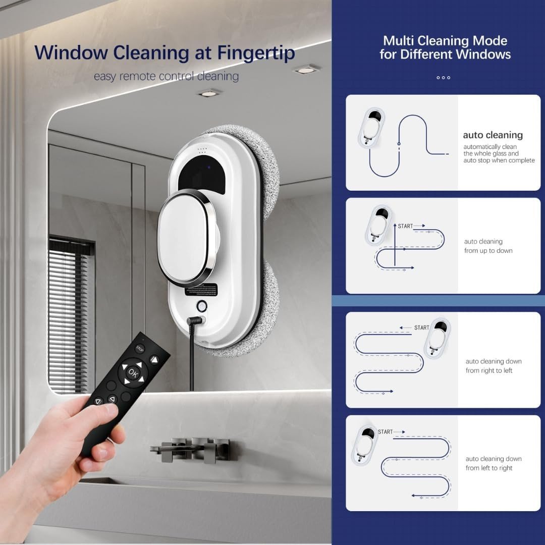 Smart Automatic Window Cleaning Robot – Cordless Remote Control, Intelligent Path Planning, Streak-Free Glass & Mirror Cleaner for Home & Office - Gadget | Trendwave