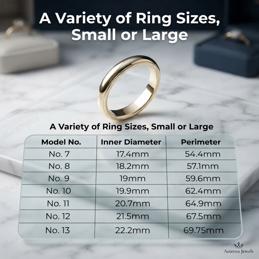 Gold smart ring with inner diameter and perimeter sizing chart