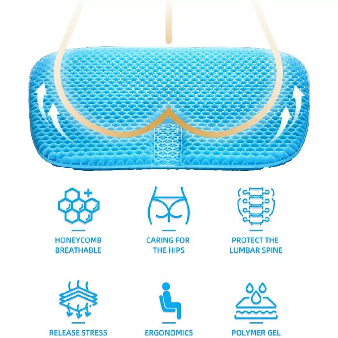 Premium Ergonomic Gel Seat Cushion – Breathable Honeycomb Support for Office, Car & Home – Pain Relief for Lower Back, Sciatica & Coccyx - Gadget | Trendwave
