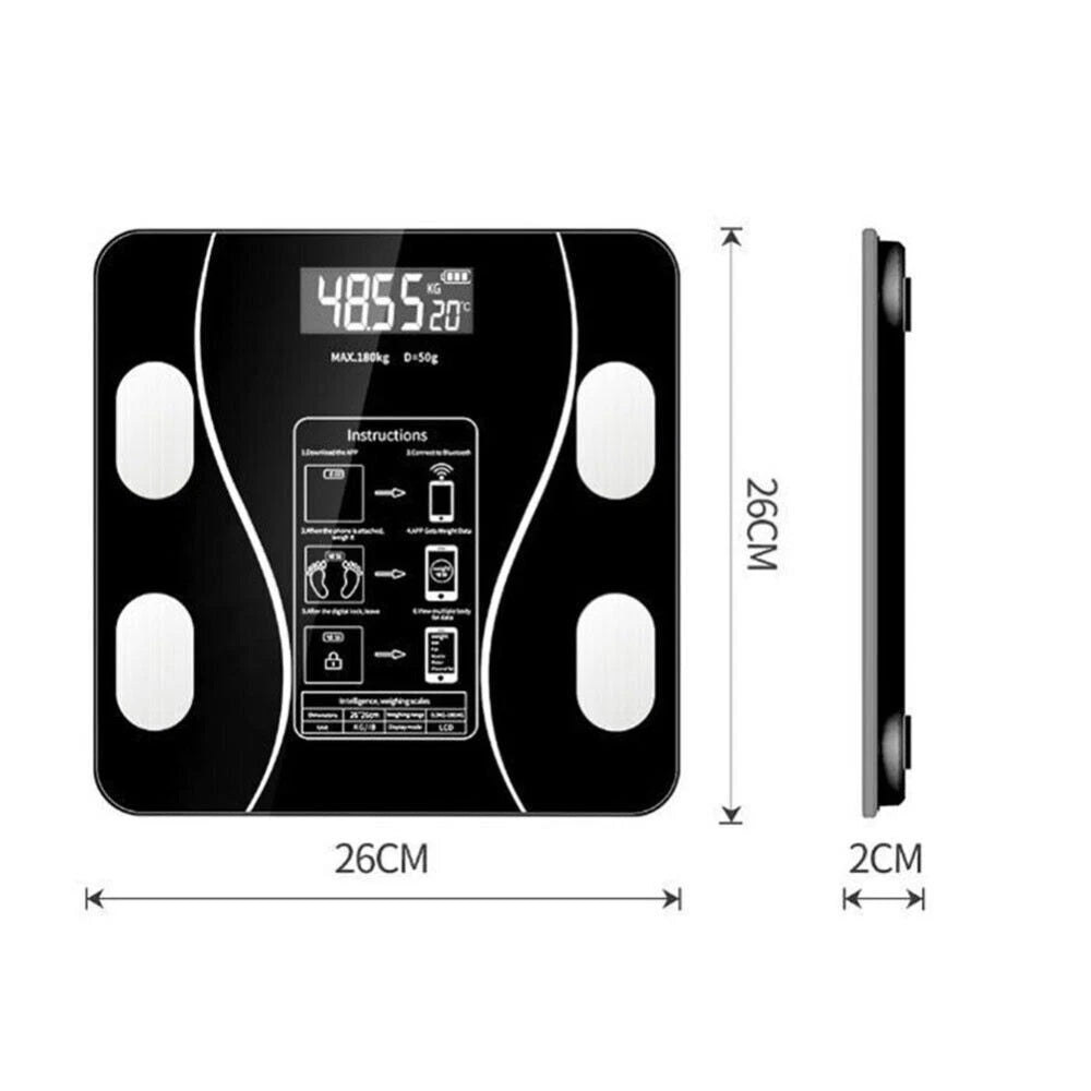 Smart Body Fat Bathroom Scale – Bluetooth Digital Weight Monitor with App Sync, BMI & Muscle Mass Analysis – Tempered Glass 180kg - Gadget | Trendwave