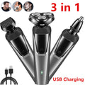 3-in-1 Electric Rotary Shaver & Grooming Kit – Waterproof Cordless Beard Trimmer, Nose Hair Clipper & USB Rechargeable Groomer - Gadget | Trendwave