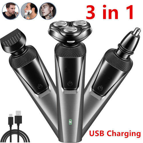 3-in-1 Electric Rotary Shaver & Grooming Kit – Waterproof Cordless Beard Trimmer, Nose Hair Clipper & USB Rechargeable Groomer - Gadget | Trendwave
