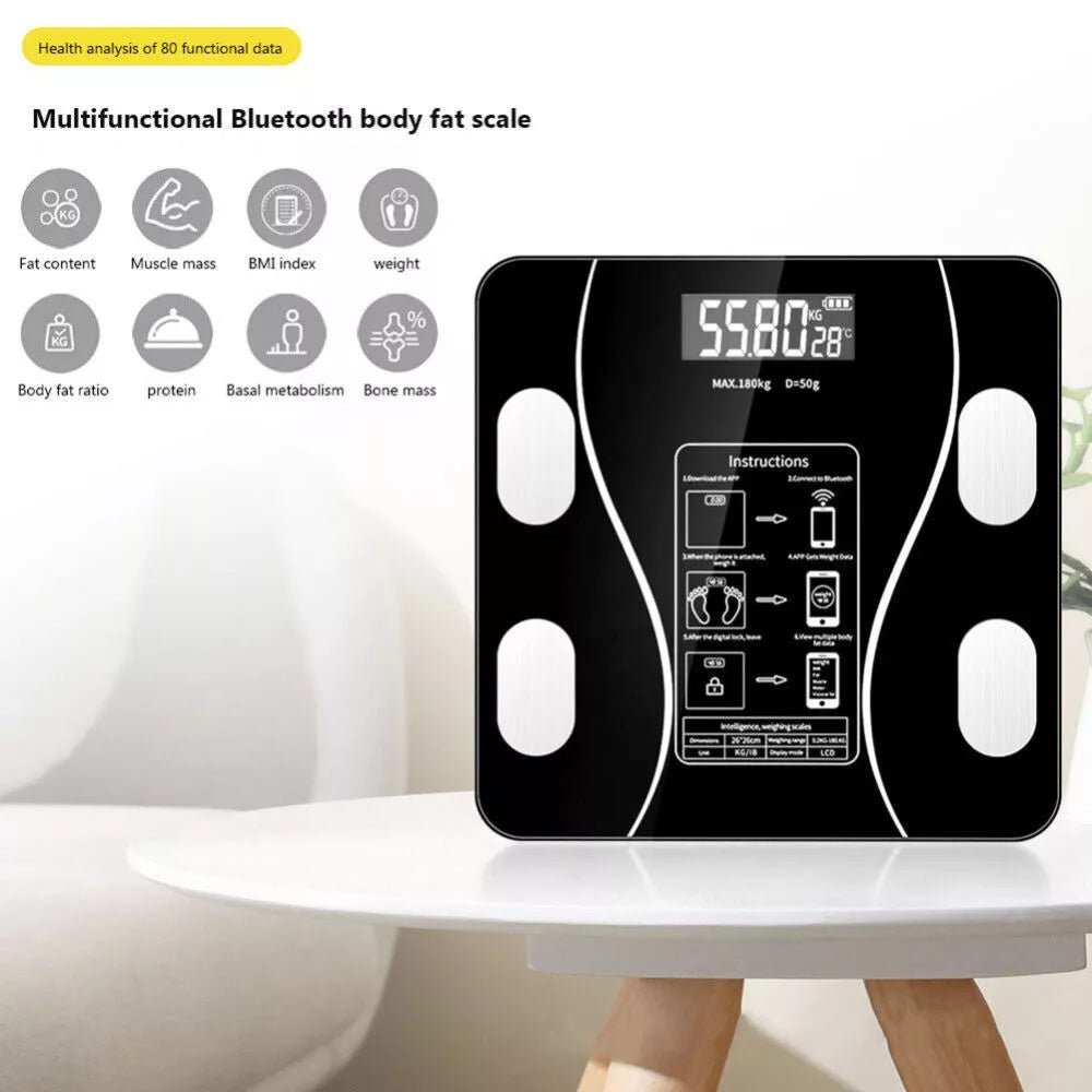 Smart Body Fat Bathroom Scale – Bluetooth Digital Weight Monitor with App Sync, BMI & Muscle Mass Analysis – Tempered Glass 180kg - Gadget | Trendwave