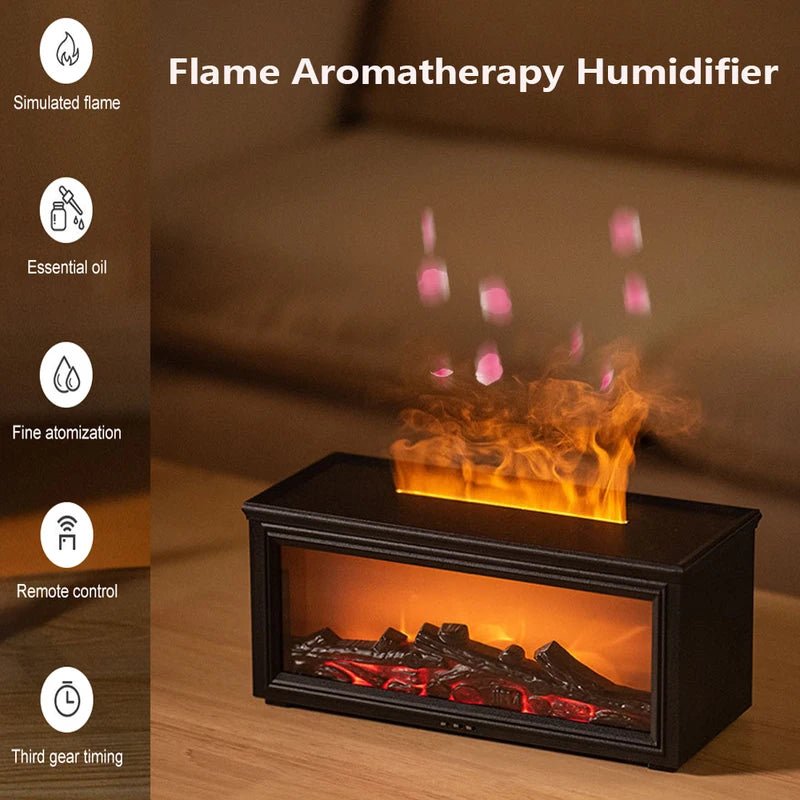 Flame Aroma Humidifier & Essential Oil Diffuser – Ultrasonic Aromatherapy Mist with Realistic Fire Effect & Remote Control - Gadget | Trendwave