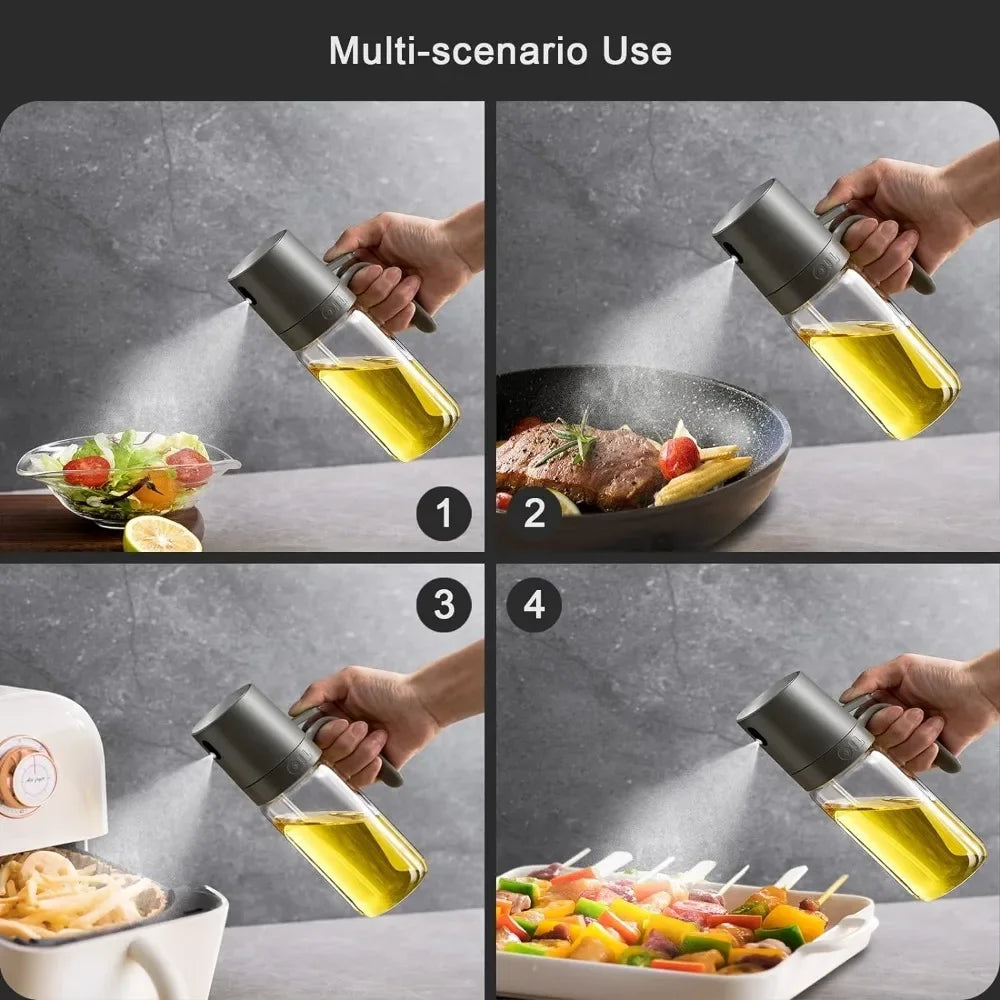 Oil sprayer bottle held in different angles for multi-scenario cooking oil spraying