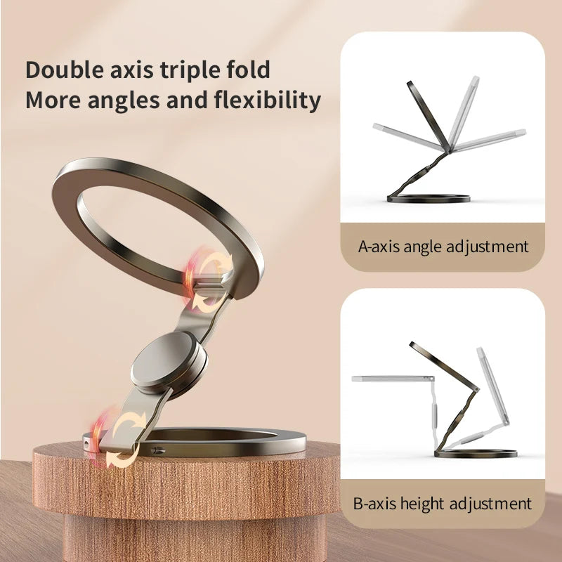 Silver double-axis triple-fold fingertip gyroscope phone stand with adjustable arms