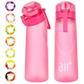 Leak-proof air water bottle with straw, transparent pink finish, flip-top lid