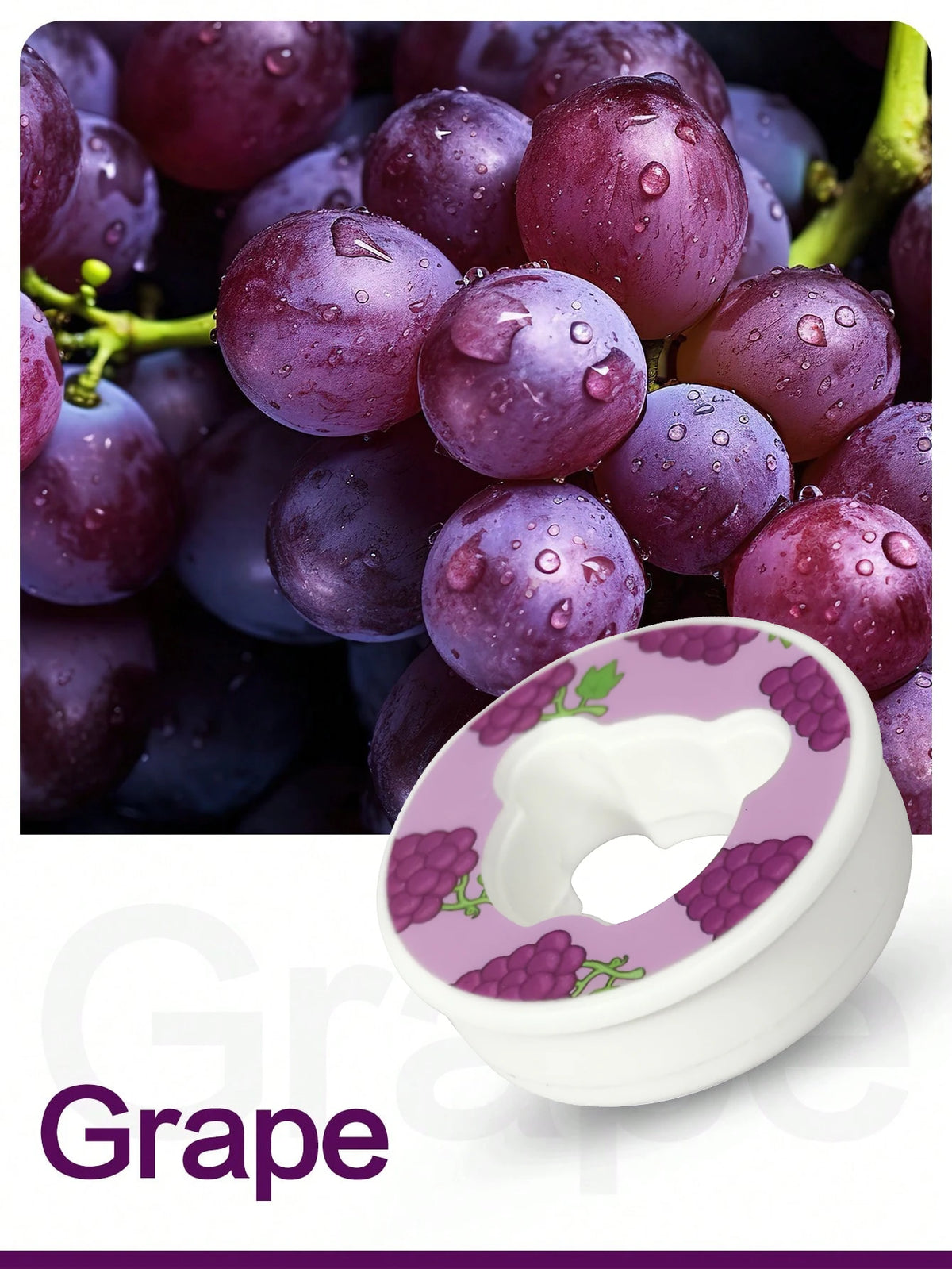 Grape-themed bear flavor pod cap with purple grape print and white bear insert