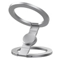 Silver magnetic phone stand with fingertip gyroscope, open ring base