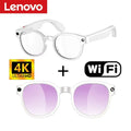 Smart AI glasses with white frames and purple mirrored lenses