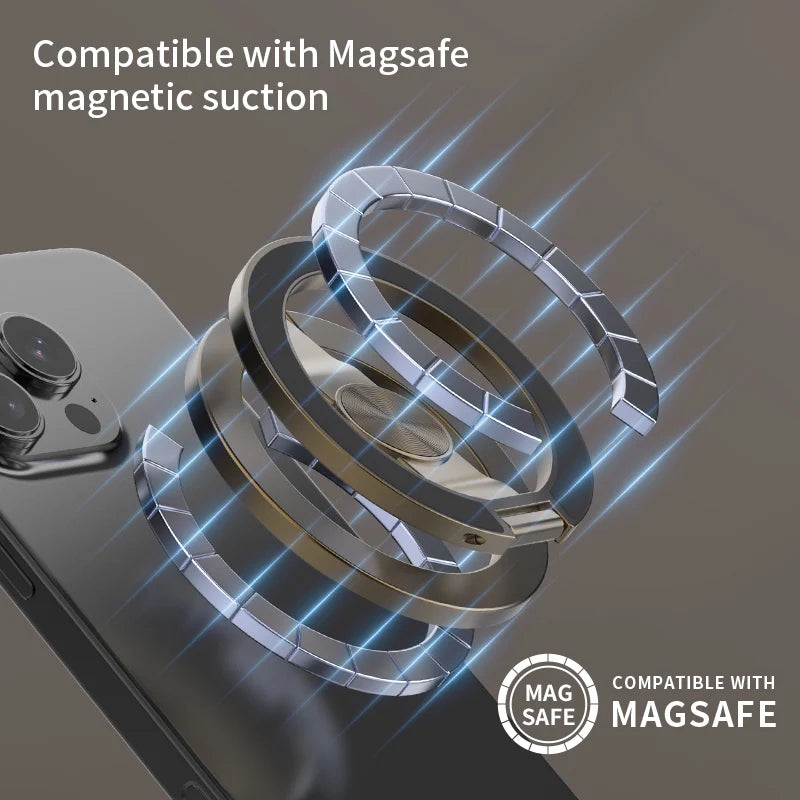 Silver phone stand with Magsafe-compatible magnetic adsorption ring