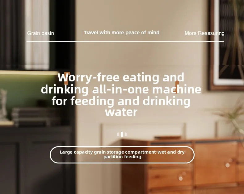 Automatic pet feeder and water dispenser promotional screen with no device shown