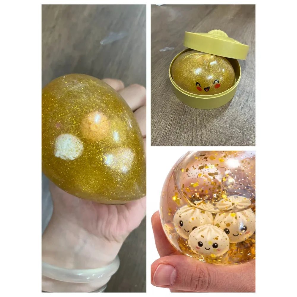 Glitter Dumpling Squishy – Gold Confetti "Money Eyes" Stress Relief Sensory Toy & Fun Office Desk Gift - Fidget & Sensory Toys | Trendwave