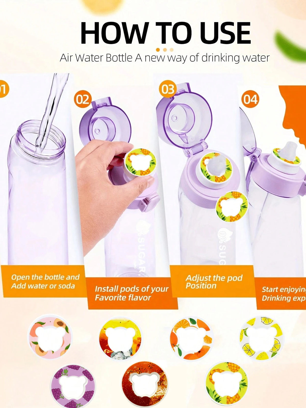 Flavour-Infused Air Water Bottle – Scented Water Bottle with 7 Starter Pods – Zero Sugar, Zero Calories Hydration – BPA-Free Eco-Friendly - Fitness & Hydration | Trendwave