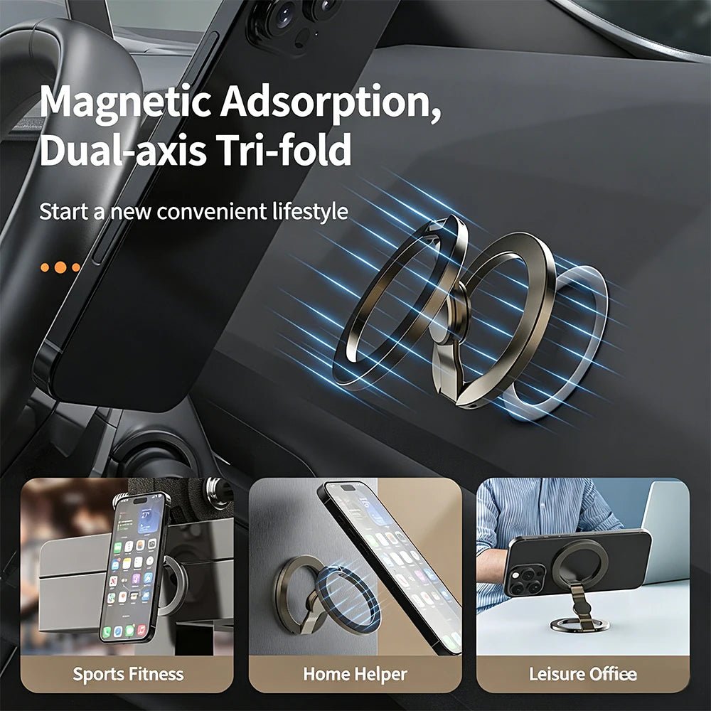 3-Section Magnetic Ring Phone Holder & Gyro Stand – 360° Rotating Foldable Grip for iPhone & Android - Tech Gadgets & Accessories | Trendwave