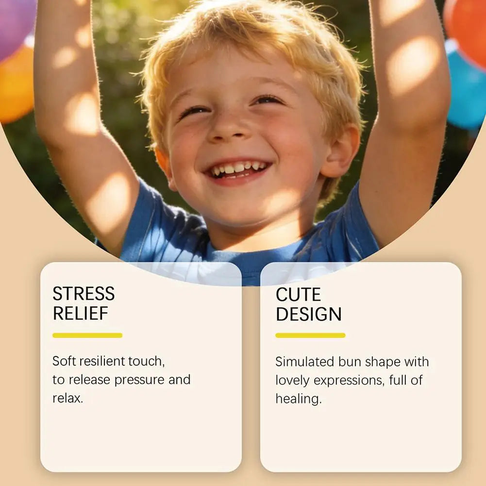 Bun-shaped squishy stress ball with cute face design