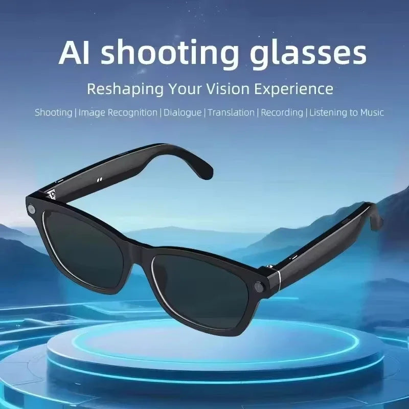 Black smart sunglasses with matte frame and dark lenses