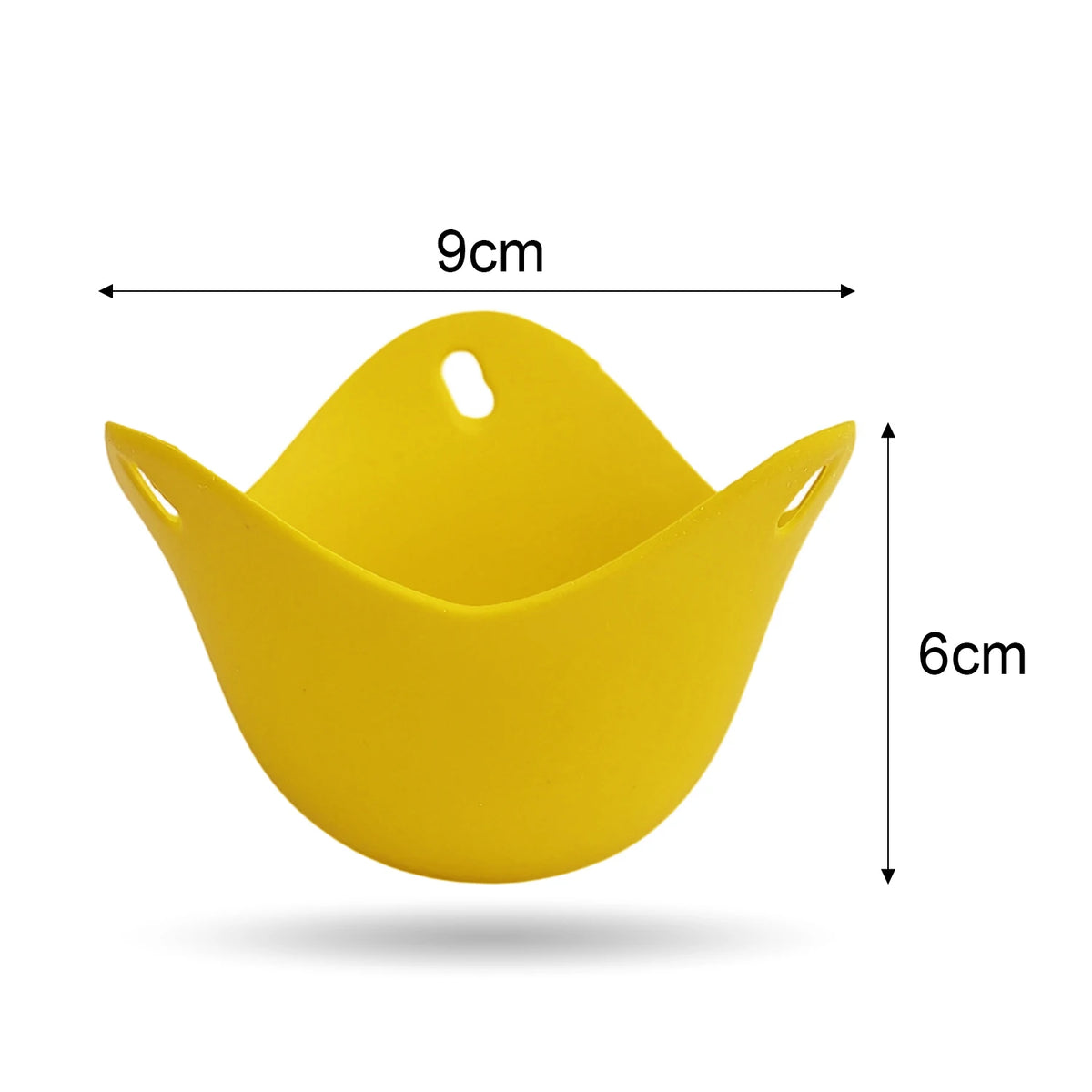 Yellow silicone egg poacher cup with center hole, microwave-safe cooking mold