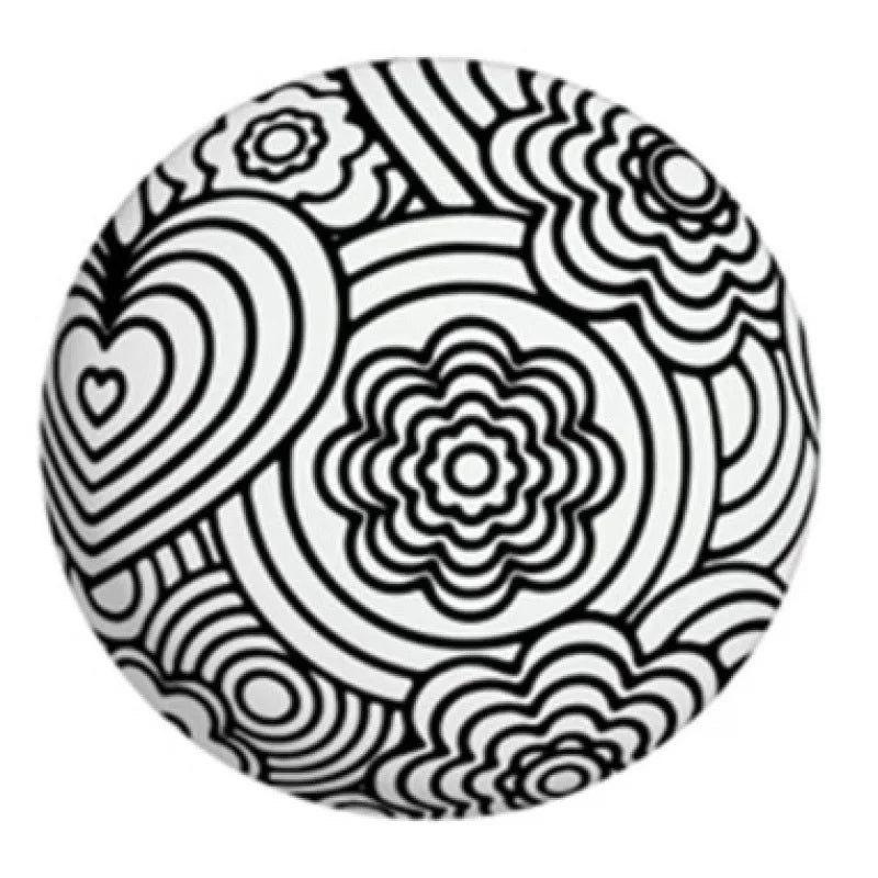 Black-and-white swirl and flower heart patterned press-and-squeeze stress ball