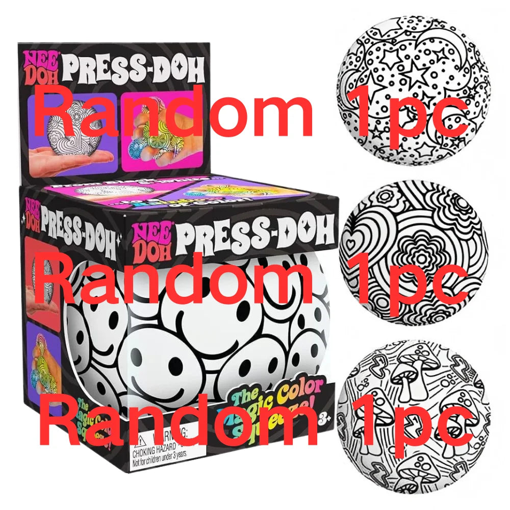 NeeDoh Press-Doh blind box with three white-and-black patterned stress balls