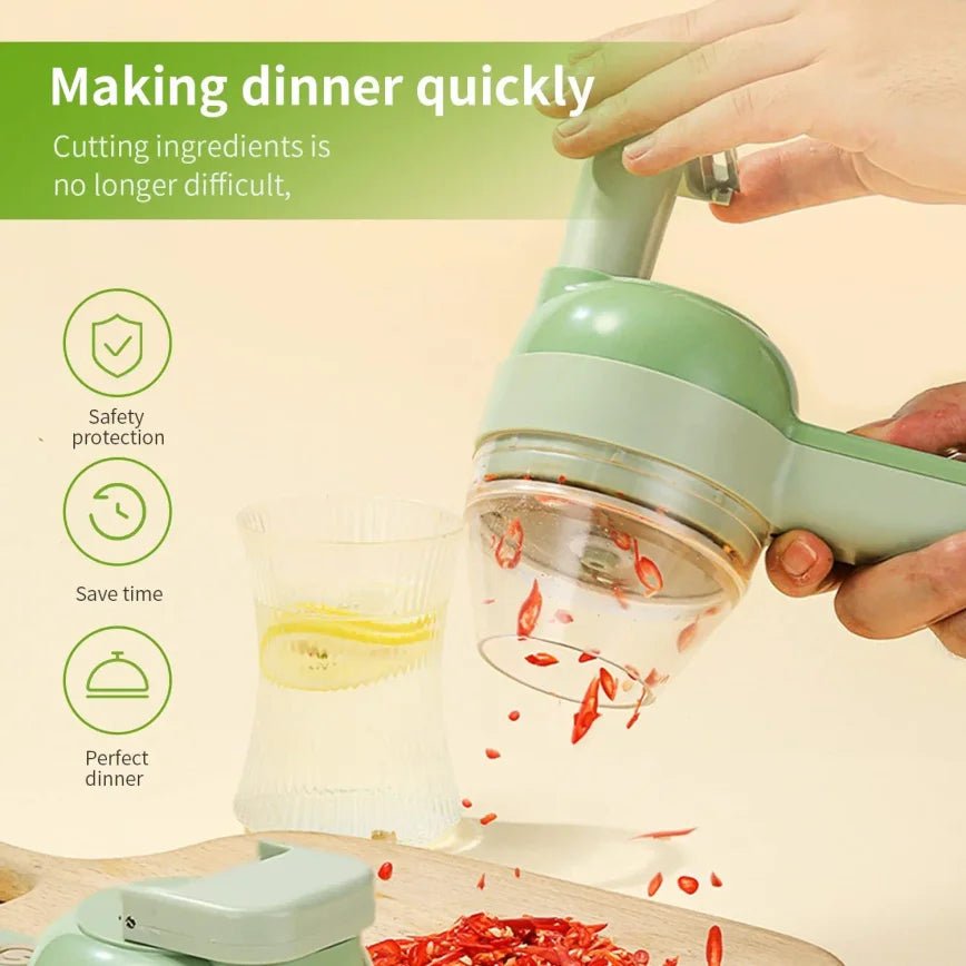 4-in-1 Handheld Electric Vegetable Cutter & Food Chopper – Cordless Kitchen Prep Tool for Garlic, Chilli & Veggies - Kitchen & Home | Trendwave