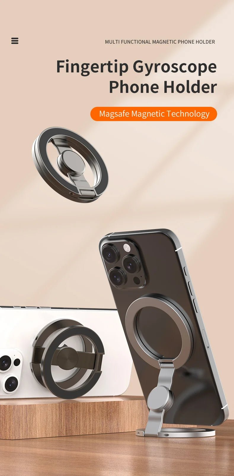 3-in-1 Magnetic Gyroscope Fidget Spinner Phone Stand & Ring Grip – Sleek Metallic Stress Reliever for All Smartphones - Tech Gadgets & Accessories | Trendwave