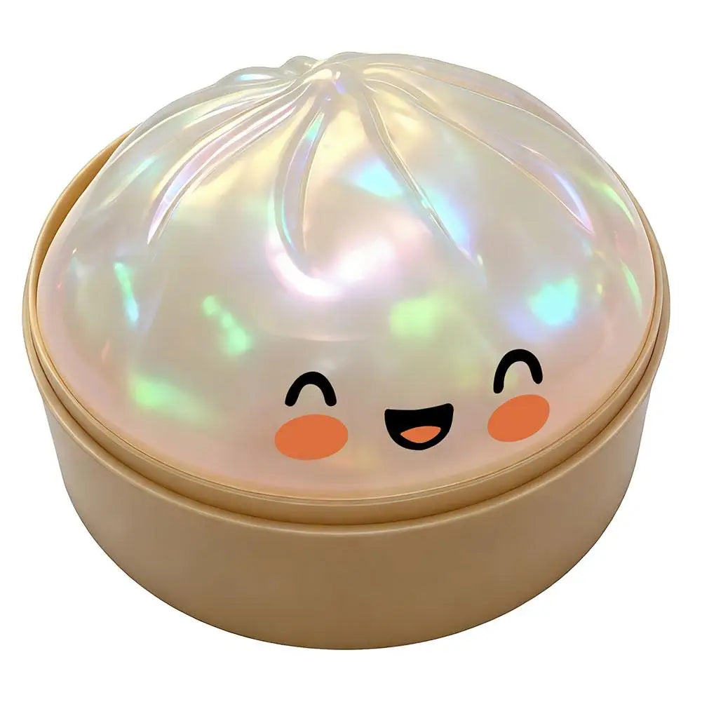 Iridescent white dumpling squishy stress ball toy with cute smiling face