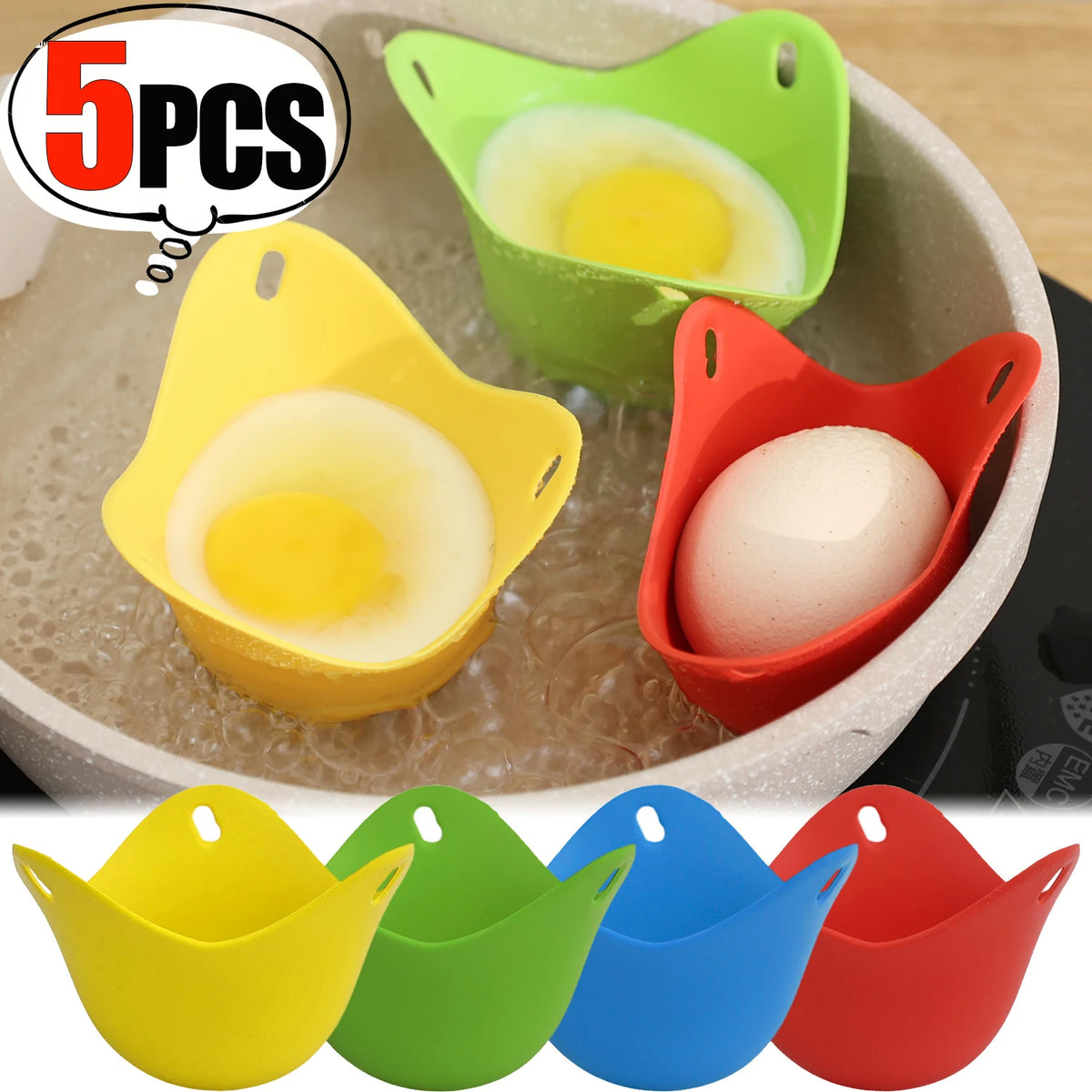 Premium Silicone Egg Poacher Cups – Set of 5 Non-Stick Reusable Poaching Pods for Perfectly Shaped Eggs – BPA-Free Kitchen Gadget - Kitchen & Home | Trendwave