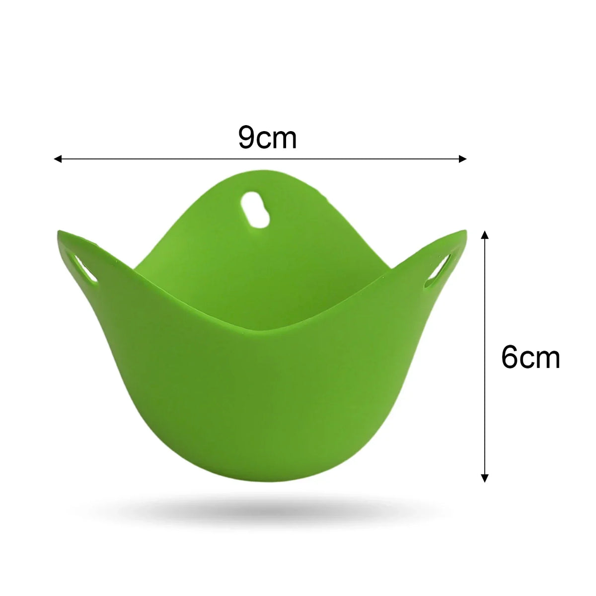 Green silicone egg poacher cup with center hole, microwave-safe cooking mold