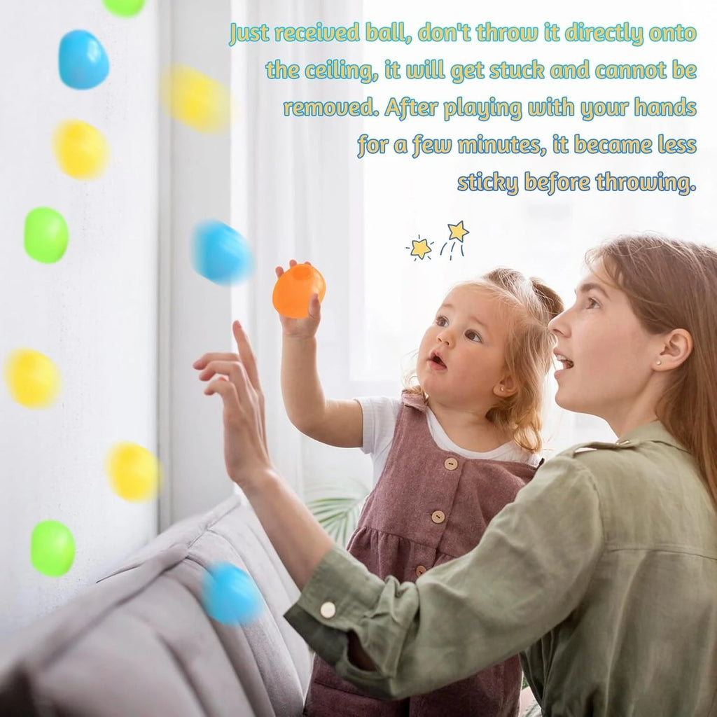 Sticky glow stress balls, kids holding an orange ball while others stick on a surface
