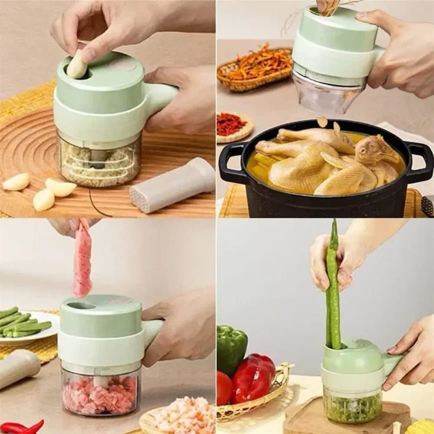 4-in-1 Handheld Electric Vegetable Cutter & Food Chopper – Cordless Kitchen Prep Tool for Garlic, Chilli & Veggies - Kitchen & Home | Trendwave