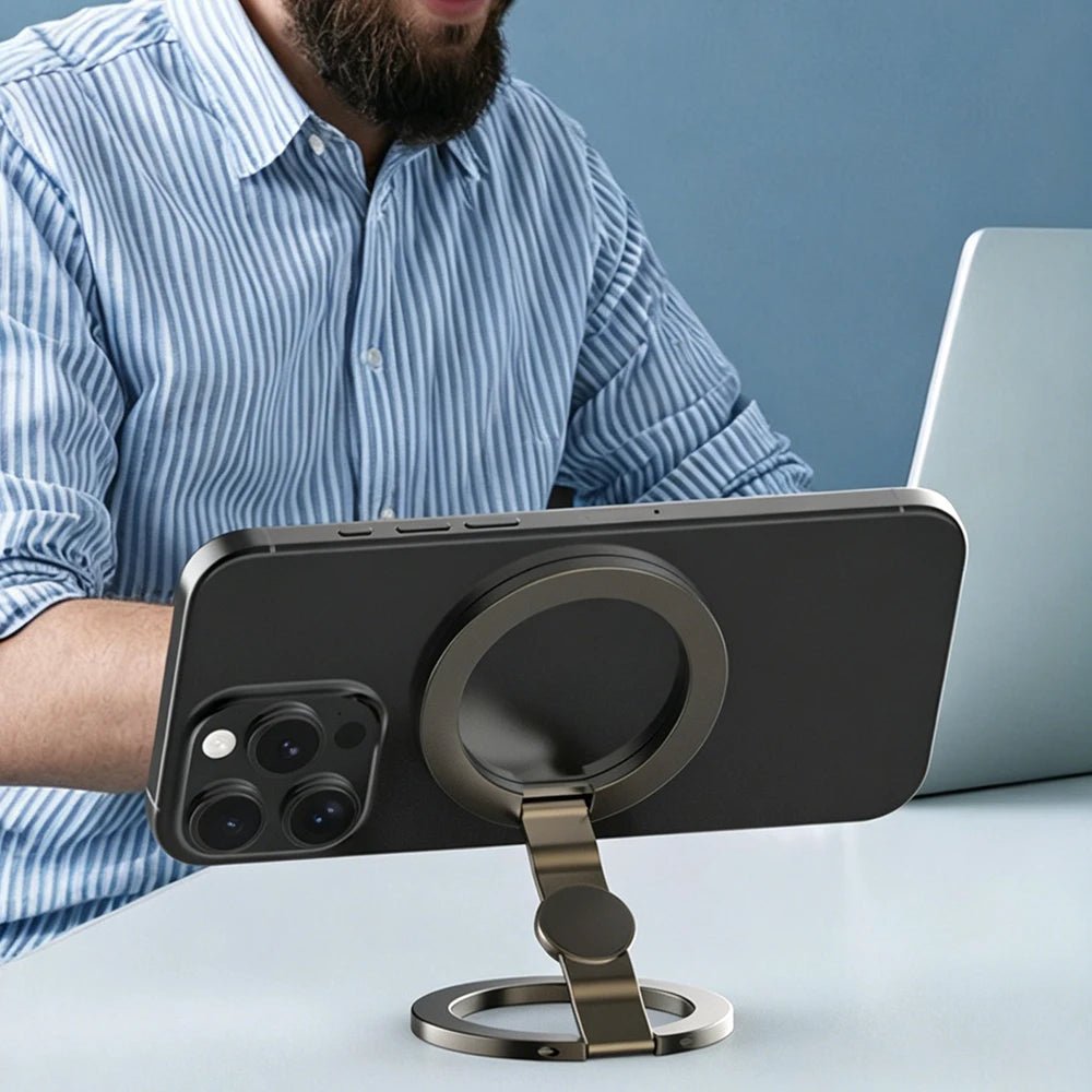 3-Section Magnetic Ring Phone Holder & Gyro Stand – 360° Rotating Foldable Grip for iPhone & Android - Tech Gadgets & Accessories | Trendwave