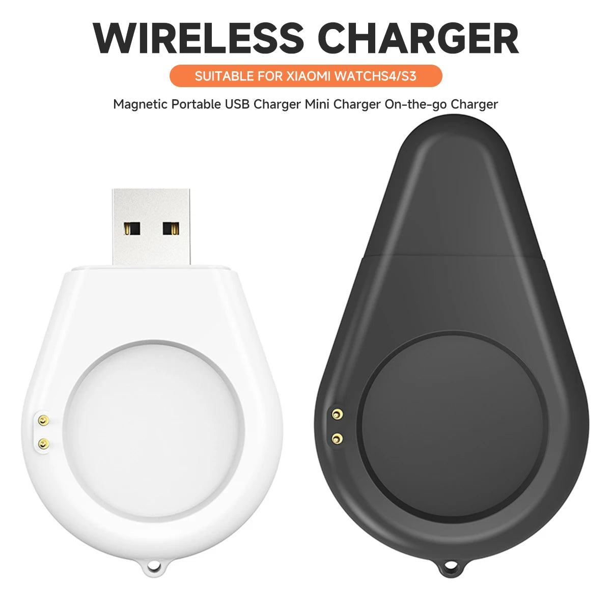 Wireless smartwatch charging dock stand adapter in white and black, magnetic USB charger