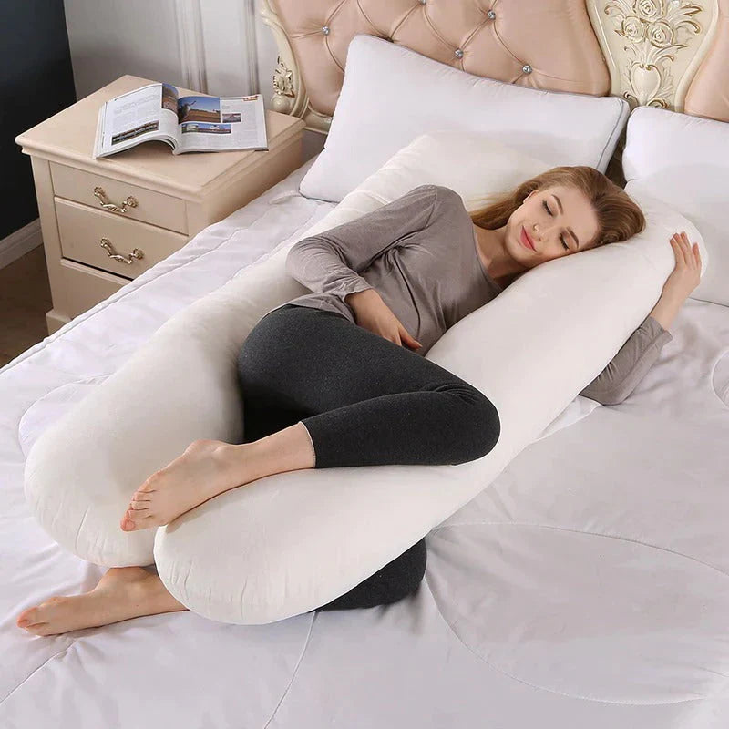 White U-shaped sleep therapy pillow for full-body alignment