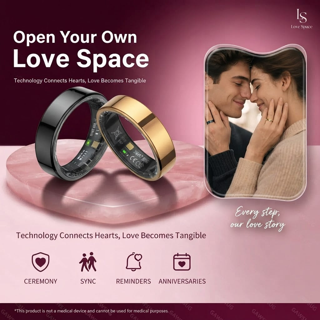 Smart health rings in black and gold tones shown together on a background