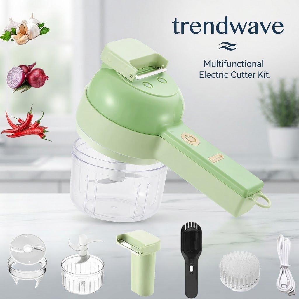 4-in-1 Handheld Electric Vegetable Cutter & Food Chopper – Cordless Kitchen Prep Tool for Garlic, Chilli & Veggies - Kitchen & Home | Trendwave