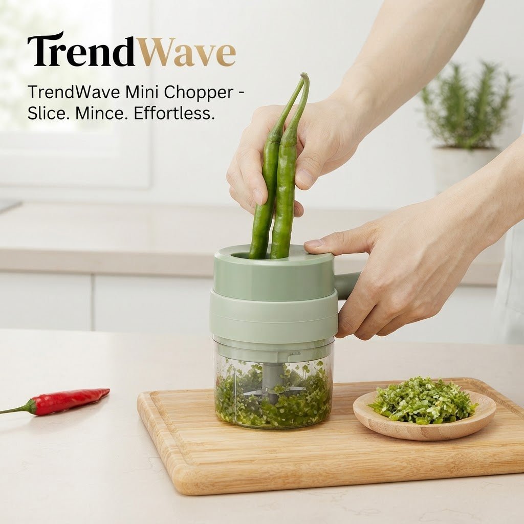 4-in-1 Handheld Electric Vegetable Cutter & Food Chopper – Cordless Kitchen Prep Tool for Garlic, Chilli & Veggies - Kitchen & Home | Trendwave