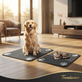 Dark gray pet feeding mat with white paw-print pattern for dogs and cats