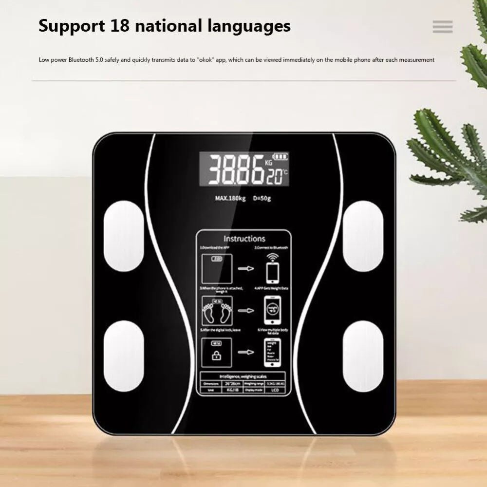 Smart Body Fat Bathroom Scale – Bluetooth Digital Weight Monitor with App Sync, BMI & Muscle Mass Analysis – Tempered Glass 180kg - Gadget | Trendwave