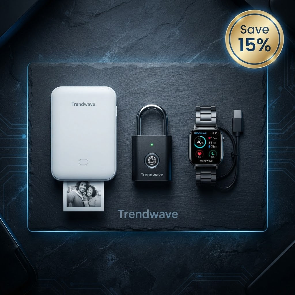 Trendwave gadget bundle with power bank, smartwatch, smart lock, charging cable