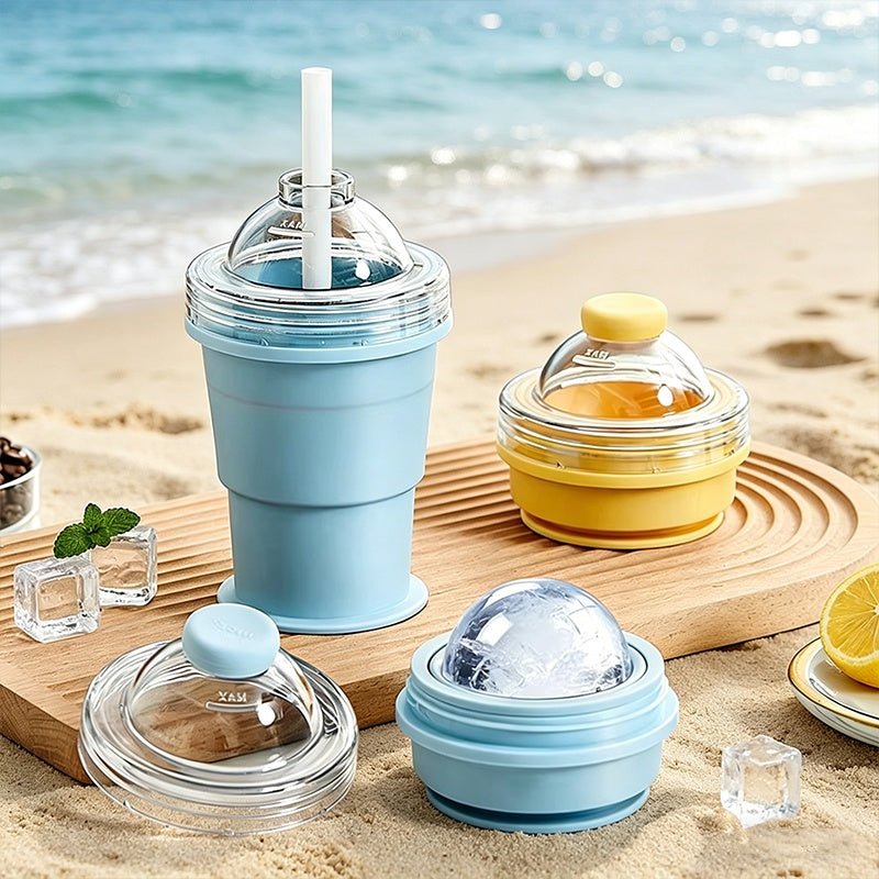 Collapsible Ice Sphere Maker Cup – Leak-Proof Silicone Portable Chilling Tumbler for Summer Drinks & Cocktail - Gadget | Trendwave