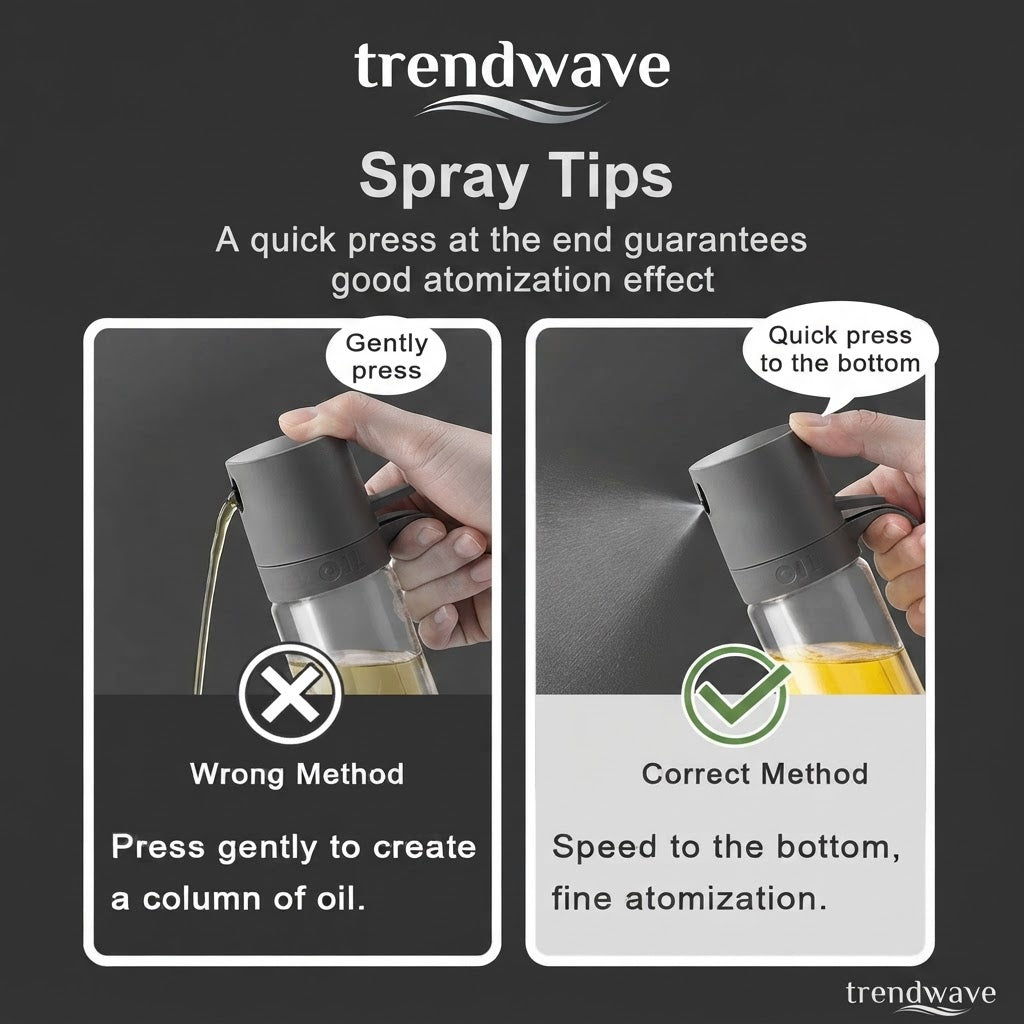 Oil spray bottle with hand pressing nozzle, mist sprayer for even cooking oil