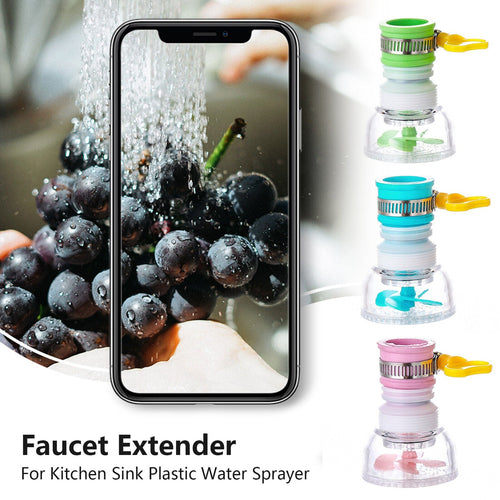 Plastic faucet extender set with transparent bodies, yellow connectors, and colored caps