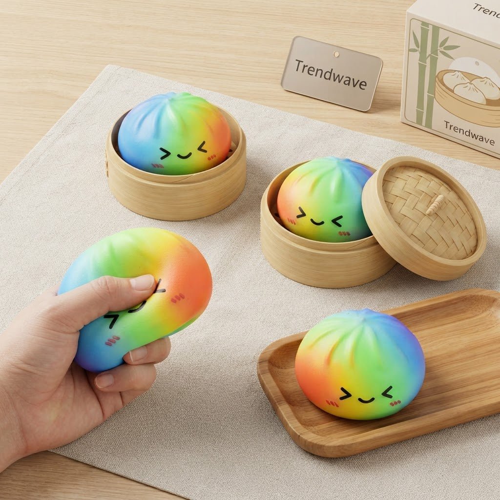 Rainbow Squishy Steamed Bun Stress Relief Toy – Slow-Rise Kawaii Sensory Fidget – Cute Desk Décor & Anxiety Relief Gift - Fidget & Sensory Toys | Trendwave